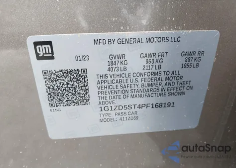 2023 Chevrolet Malibu Fwd 1Lt из США, поврежденный, VIN 1G1ZD5ST4PF168191